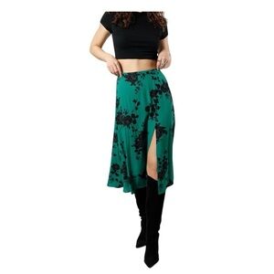 NWT Band of Gypsies Green Floral Midi Skirt